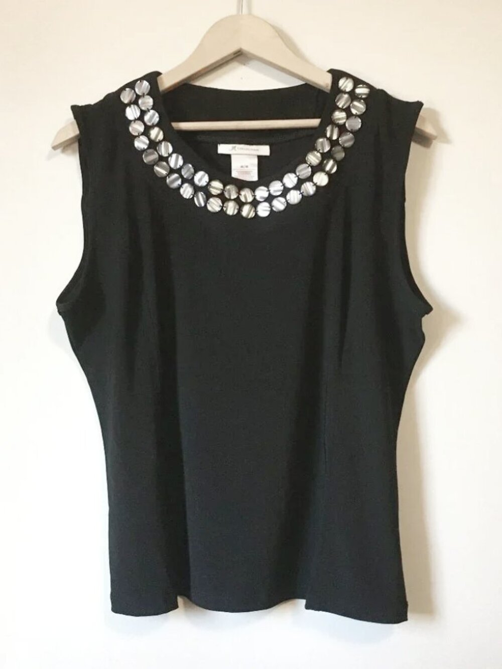 M Collection Decorative Statement Collar Black Tank Top - M Art Deco Chic